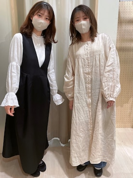 「Samansa Mos2 blue」｜「アイテム（ジャンパースカート）」を使った、ゆま🌻さん（レディース・155cm）の春コーディネート