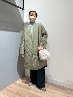 「Chez toi（シェトワ）のアイテム（ノーカラーコート）」を使った、TAKAOKAさん（レディース・156cm）の冬コーディネート