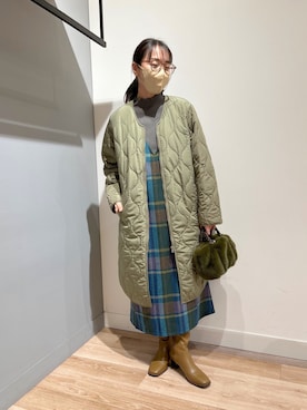 「Chez toi（シェトワ）のアイテム（ノーカラーコート）」を使った、TAKAOKAさん（レディース・156cm）の冬コーディネート