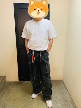 「無印良品（ムジルシリョウヒン）のアイテム（Tシャツ/カットソー、ホワイト系）」を使った、toy-kさん（メンズ・170cm）の夏コーディネート