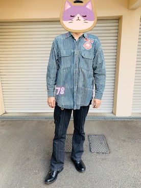 「opening actのアイテム（デニムパンツ、ブラック系）」を使った、toy-kさん（メンズ・170cm）の春コーディネート