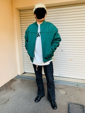 「古着？のアイテム（ブルゾン、グリーン系）」を使った、toy-kさん（メンズ・170cm）の秋コーディネート