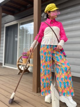 「フラワープリント」｜「アイテム（キャスケット）」を使った、遊雲さん（レディース・155cm）の春コーディネート
