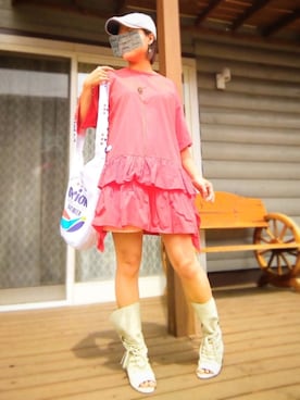 「ハンチング」｜「アイテム（ワンピース）」を使った、遊雲さん（レディース・155cm）の夏コーディネート