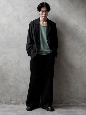 「CASPER JOHN（キャスパージョン）のRattling tank top/ラトリングタンクトップ（タンクトップ、グリーン系）」を使った、くま🧸さん（メンズ・174cm）の春コーディネート