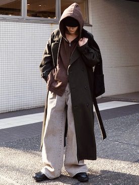 「アイテム（ステンカラーコート）」を使った、くま🧸さん（メンズ・174cm）の秋コーディネート