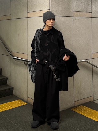 「CLEL（クレイル）の【CLEL】Basic/Spray Rib Knit Shirt Cardigan / ベーシック/スプレー畦編みニットシャツカーディガン（カーディガン/ボレロ）」を使った、くま🧸さん（メンズ・174cm）の冬コーディネート