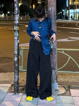 「アイテム（スラックス）」を使った、くま🧸さん（メンズ・174cm）の夏コーディネート