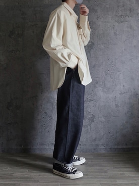 「Graphpaper（グラフペーパー）のアイテム（デニムパンツ）」を使った、くま🧸さん（メンズ・174cm）の春コーディネート
