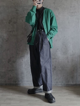 「JUNRED（ジュンレッド）のアイテム（Tシャツ/カットソー）」を使った、くま🧸さん（メンズ・174cm）の冬コーディネート