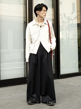 「PHILTHEORY（フィルセオリー）のMulch snap knit shirts / マルチスナップニットシャツ（シャツ/ブラウス、ホワイト系）」を使った、くま🧸さん（メンズ・174cm）の春コーディネート