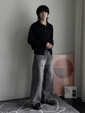 「WYM LIDNM（ウィム バイ リドム）のCURVED FLARE BAGGY DENIM（デニムパンツ、グレー系）」を使った、くま🧸さん（メンズ・174cm）の春コーディネート
