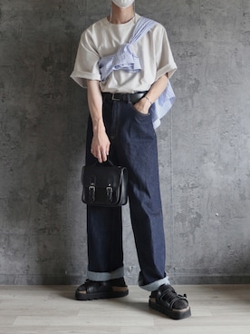 「MAISON SPECIAL（メゾンスペシャル）のアイテム（サンダル）」を使った、くま🧸さん（メンズ・174cm）の夏コーディネート