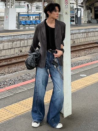 「CASPER JOHN(キャスパージョン)のRattling tank top/ラトリングタンクトップ(タンクトップ)」を使った、くま🧸さん(メンズ・174cm)の秋コーディネート