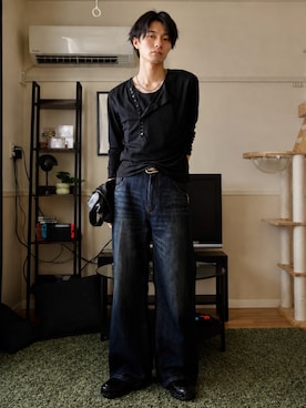 「CLEL（クレイル）の【CLEL】Vintage Design Damage/Basic Pantaloon Denim Pants / ヴィンテージデザイン ダメージ/ベーシック パンタロンデニムパンツ（デニムパンツ、ブルー系）」を使った、くま🧸さん（メンズ・174cm）の夏コーディネート