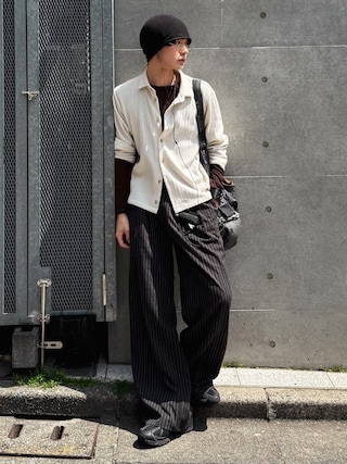 「CLEL（クレイル）の【CLEL】Linen Blend 3D Tuck Slacks/リネンブレンド 3Dタックスラックス【セットアップ対応】（スラックス）」を使った、くま🧸さん（メンズ・174cm）の春コーディネート