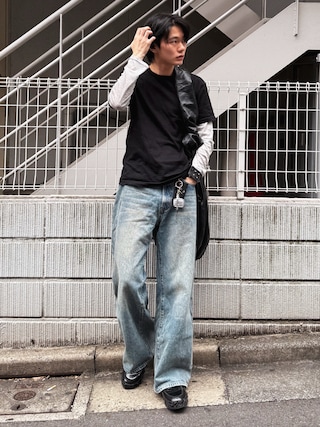 「HANES（ヘインズ）の【HANES】「KURO」クルーネックTシャツ（Tシャツ/カットソー）」を使った、くま🧸さん（メンズ・174cm）の春コーディネート