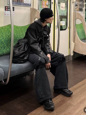 「アイテム（スウェットパンツ）」を使った、くま🧸さん（メンズ・174cm）の冬コーディネート