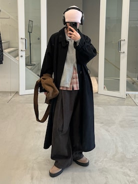 「アイテム（ステンカラーコート）」を使った、くま🧸さん（メンズ・174cm・20代）の冬コーディネート