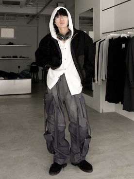 「CASPER JOHN（キャスパージョン）のLyocell100 snow parka/リヨセル100スノーパーカー（その他アウター、ホワイト系）」を使った、くま🧸さん（メンズ・174cm）の春コーディネート