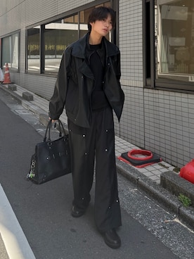 「アイテム（ライダースジャケット）」を使った、くま🧸さん（メンズ・174cm）の秋コーディネート