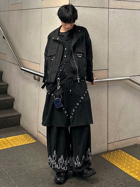 「tk.TAKEO KIKUCHI（ティーケータケオキクチ）のK’PJT by AOI 『Lightweight Pants』（その他パンツ、ブラック系）」を使った、くま🧸さん（メンズ・174cm）の春コーディネート