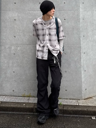 「CASPER JOHN(キャスパージョン)のSee-through check shirts/シースルーチェックシャツ(シャツ/ブラウス)」を使った、くま🧸さん(メンズ・174cm)の夏コーディネート