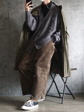 「JUNRED（ジュンレッド）のアイテム（Tシャツ/カットソー）」を使った、くま🧸さん（メンズ・174cm）の冬コーディネート