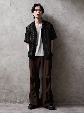 「CASPER JOHN(キャスパージョン)のFolklore lace shirts/フォークロアレースシャツ(シャツ/ブラウス)」を使った、くま🧸さん(メンズ・174cm)の春コーディネート
