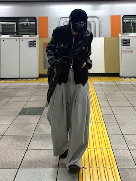 「アイテム（キャップ）」を使った、くま🧸さん（メンズ・174cm・20代）の冬コーディネート