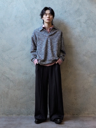 「CASPER JOHN(キャスパージョン)のMix skipper polo sweat/ミックススキッパーポロスウェット(スウェット)」を使った、くま🧸さん(メンズ・174cm)の冬コーディネート