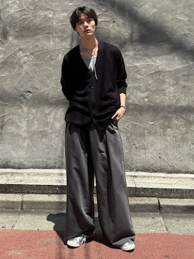 「CASPER JOHN（キャスパージョン）のStriped crepe tank top/楊柳タンクトップ（タンクトップ）」を使った、くま🧸さん（メンズ・174cm）の夏コーディネート