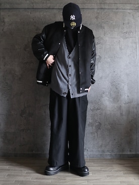 「EMMA CLOTHES（エマクローズ）のアイテム（スタジャン）」を使った、くま🧸さん（メンズ・174cm）の冬コーディネート