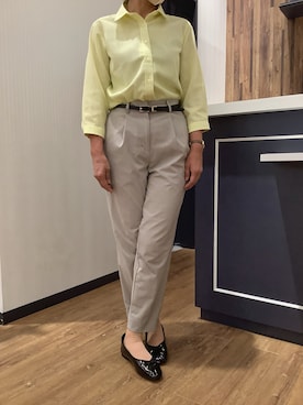 「TOKYO SHIRTS（トウキョウシャツ）の【Pitta Re:)】ふわっとガーゼシャツ レギュラーシルエット 七分袖 綿100% レディース カジュアルシャツ（シャツ/ブラウス、イエロー系）」を使った、BRICK HOUSE by Tokyo Shirts 浜松市野イオンモール店さん（レディース・155cm）の夏コーディネート