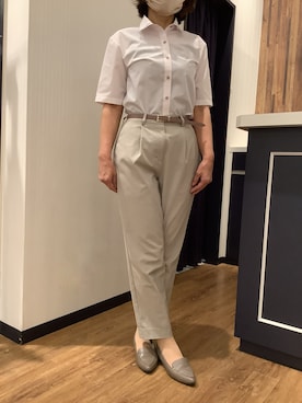 「TOKYO SHIRTS（トウキョウシャツ）の形態安定ノンアイロン ワイド 5分袖ビジネスワイシャツ（ビジネスシャツ、ピンク系）」を使った、BRICK HOUSE by Tokyo Shirts 浜松市野イオンモール店さん（レディース・155cm）の春コーディネート