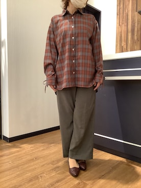 「TOKYO SHIRTS（トウキョウシャツ）のリボンカフス チェック シャツ 長袖 レディースデザインシャツ（シャツ/ブラウス、オレンジ系）」を使った、BRICK HOUSE by Tokyo Shirts 浜松市野イオンモール店さん（レディース・155cm）の秋コーディネート