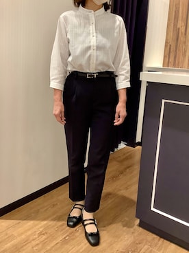 「Pitta Re:)（ピッタリ）のアイテム（シャツ/ブラウス、ホワイト系）」を使った、BRICK HOUSE by Tokyo Shirts 浜松市野イオンモール店さん（レディース・155cm）の春コーディネート