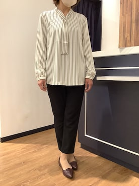 「BRICK HOUSE by TOKYO SHIRT（ブリックハウス）のアイテム（シャツ/ブラウス、ブラウン系）」を使った、BRICK HOUSE by Tokyo Shirts 浜松市野イオンモール店さん（レディース・155cm）の秋コーディネート