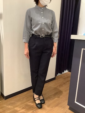 「TOKYO SHIRTS（トウキョウシャツ）の【Pitta Re:)】ふわっとガーゼシャツ レギュラーシルエット 七分袖 綿100% レディース カジュアルシャツ（シャツ/ブラウス、グレー系）」を使った、BRICK HOUSE by Tokyo Shirts 浜松市野イオンモール店さん（レディース・155cm）の春コーディネート