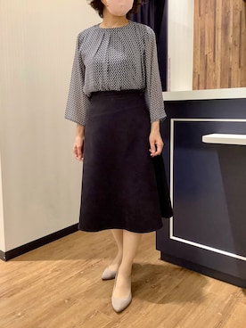 「BRICK HOUSE by TOKYO SHIRT（ブリックハウス）のアイテム（シャツ/ブラウス、ブラック系）」を使った、BRICK HOUSE by Tokyo Shirts 浜松市野イオンモール店さん（レディース・155cm）の春コーディネート