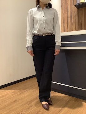 「TOKYO SHIRTS（トウキョウシャツ）の【吸水速乾】【COFREX】 形態安定ノンアイロン ワイド 長袖ビジネスワイシャツ（ビジネスシャツ、グレー系）」を使った、BRICK HOUSE by Tokyo Shirts 浜松市野イオンモール店さん（レディース・155cm）の秋コーディネート