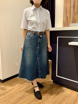 「BRICK HOUSE by TOKYO SHIRT（ブリックハウス）のアイテム（シャツ/ブラウス、ブルー系）」を使った、BRICK HOUSE by Tokyo Shirts 浜松市野イオンモール店さん（レディース・155cm）の春コーディネート