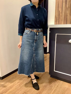 「Pitta Re:)（ピッタリ）のアイテム（シャツ/ブラウス、ブルー系）」を使った、BRICK HOUSE by Tokyo Shirts 浜松市野イオンモール店さん（レディース・155cm）の春コーディネート