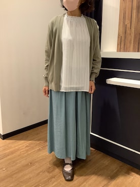 「TOKYO SHIRTS（トウキョウシャツ）のストライプ シフォンブラウス 五分袖（シャツ/ブラウス、ホワイト系）」を使った、BRICK HOUSE by Tokyo Shirts 浜松市野イオンモール店さん（レディース・155cm）の夏コーディネート