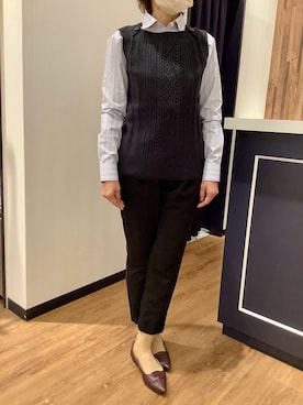 「BRICK HOUSE by TOKYO SHIRT（ブリックハウス）のアイテム（シャツ/ブラウス、パープル系）」を使った、BRICK HOUSE by Tokyo Shirts 浜松市野イオンモール店さん（レディース・155cm）の秋コーディネート