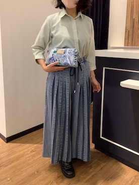 「TOKYO SHIRTS（トウキョウシャツ）の【Pitta Re:)】ふわっとガーゼシャツ レギュラーシルエット 七分袖 綿100% レディース カジュアルシャツ（シャツ/ブラウス、グリーン系）」を使った、BRICK HOUSE by Tokyo Shirts 浜松市野イオンモール店さん（レディース・155cm）の夏コーディネート