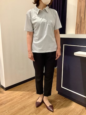 「TOKYO SHIRTS（トウキョウシャツ）の半袖ポロシャツ レディース（ビジネスシャツ、グレー系）」を使った、BRICK HOUSE by Tokyo Shirts 浜松市野イオンモール店さん（レディース・155cm）の夏コーディネート
