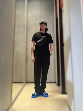 「ARMANI EXCHANGE（アルマーニエクスチェンジ）のアイテム（サンダル）」を使った、YUUさん（メンズ・174cm）の夏コーディネート