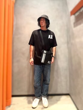 「ARMANI EXCHANGE（アルマーニエクスチェンジ）のアイテム（ハット）」を使った、YUUさん（メンズ・174cm）の夏コーディネート