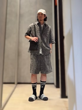 「ARMANI EXCHANGE（アルマーニエクスチェンジ）のアイテム（サンダル）」を使った、YUUさん（メンズ・174cm）の夏コーディネート
